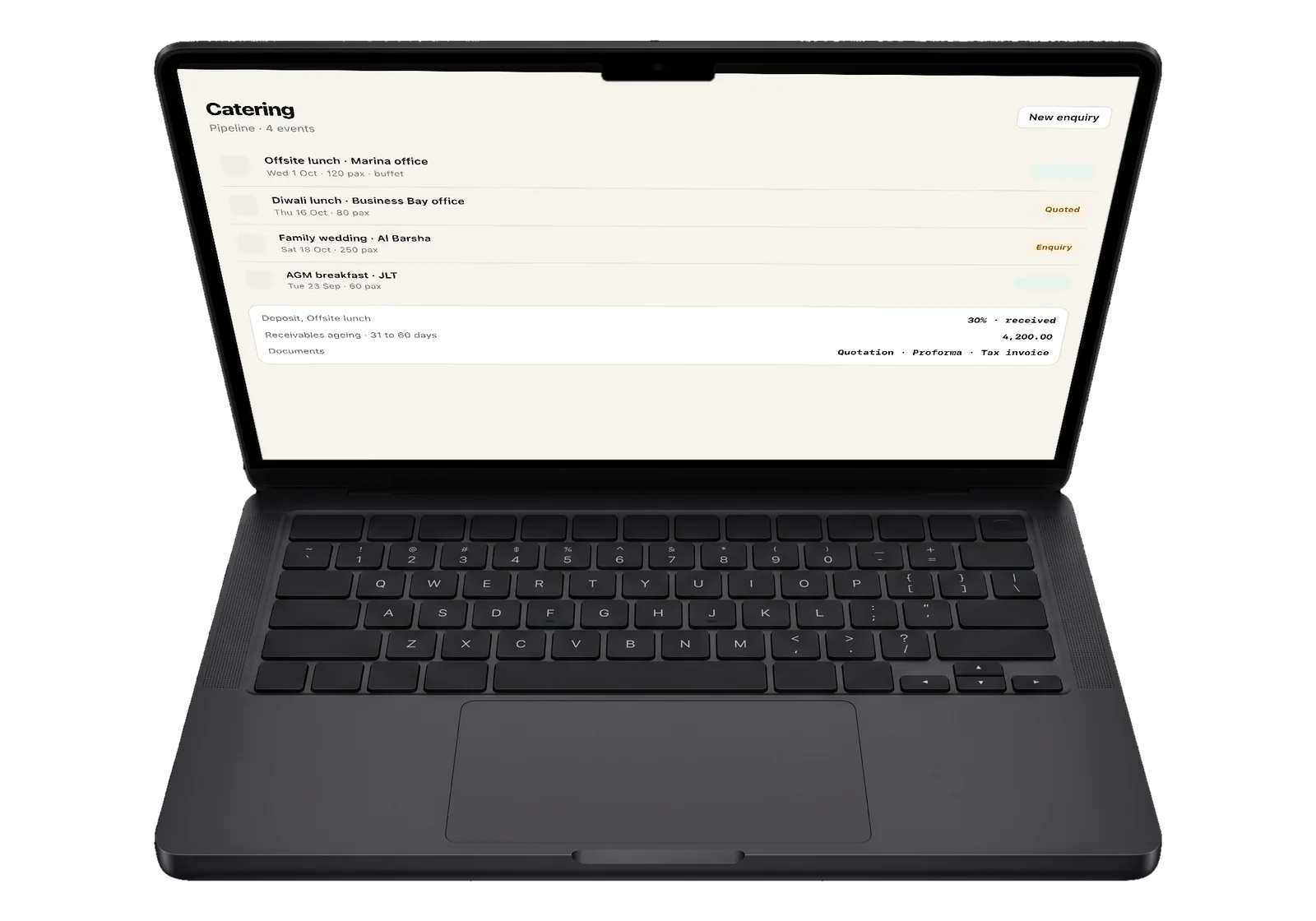 Catering open on a laptop