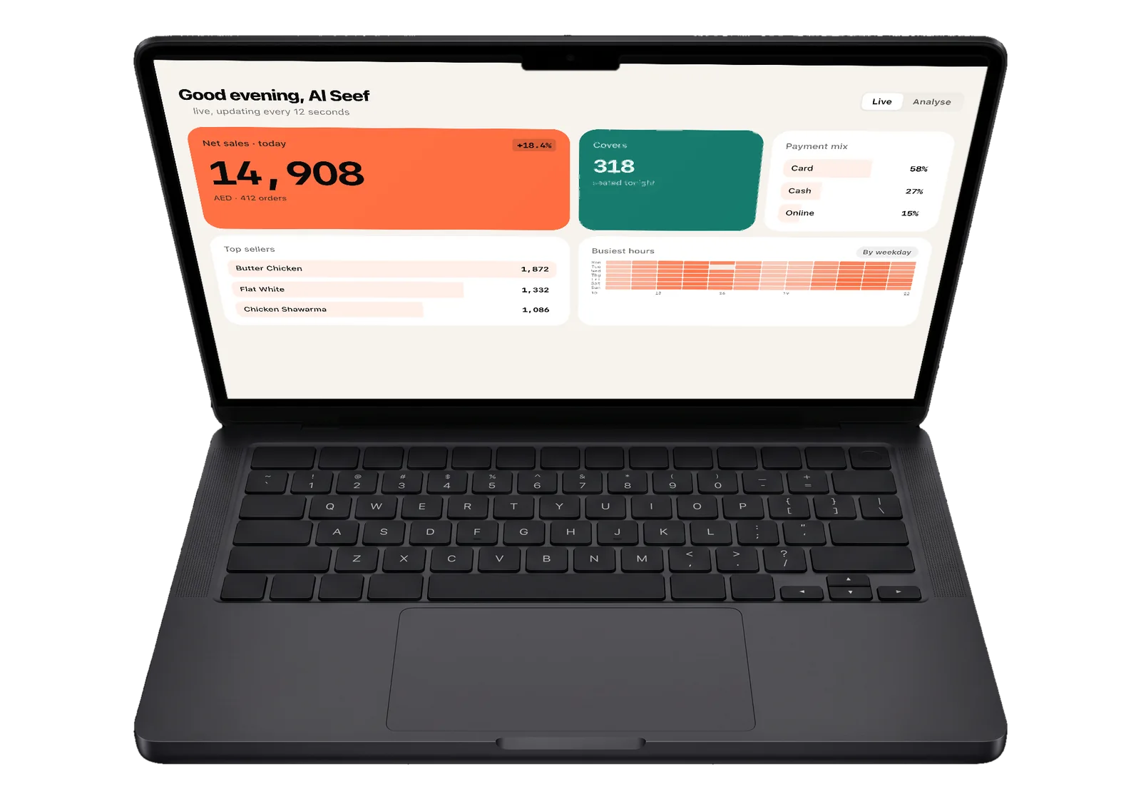 Dashboard open on a laptop