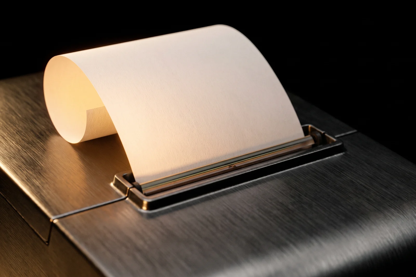 A thermal printer on a counter with a ticket curling out of it